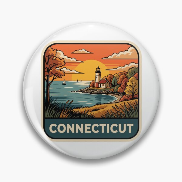 Item preview, Retro Connecticut Coastal Lighthouse Autumn Travel Badge designed and sold by Paper Drip.
