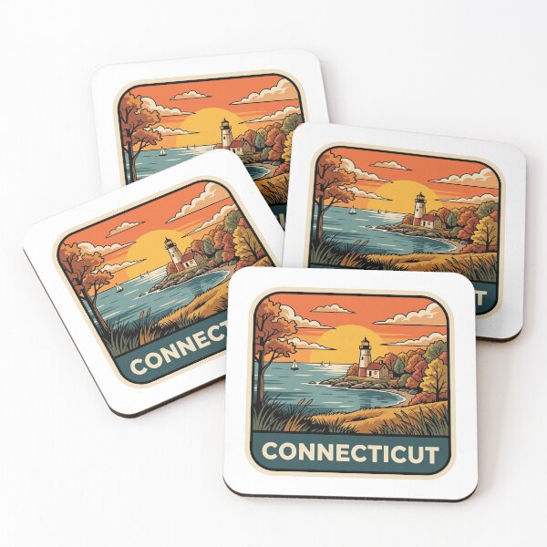 Item preview, Retro Connecticut Coastal Lighthouse Autumn Travel Badge designed and sold by Paper Drip.