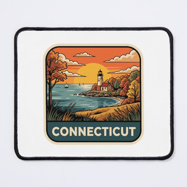 Item preview, Retro Connecticut Coastal Lighthouse Autumn Travel Badge designed and sold by Paper Drip.