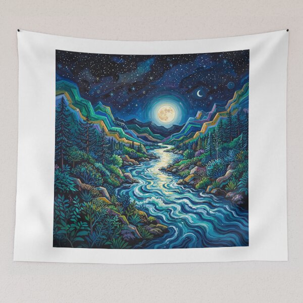 Item preview, Moonlight Over A Mountain Stream designed and sold by Home Decor Art.