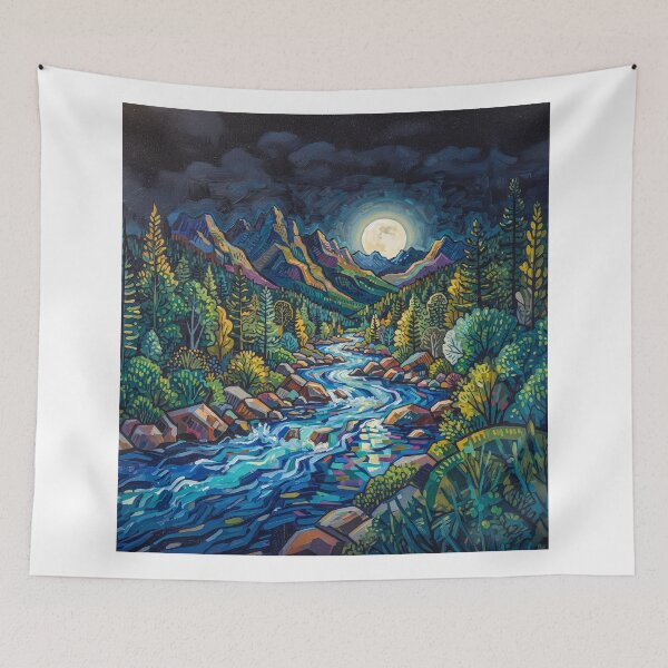 Artikelvorschau, Moonlight Over A Mountain Stream entworfen und verkauft von Home Decor Art.