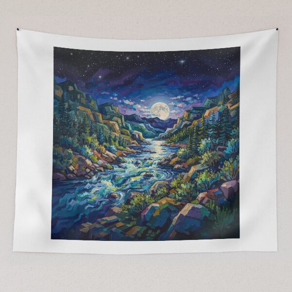 Artikelvorschau, Moonlight Over A Mountain Stream entworfen und verkauft von Home Decor Art.
