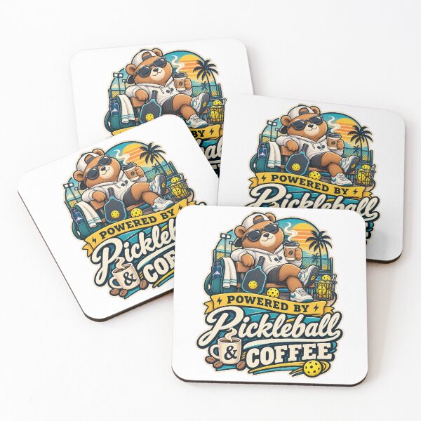 Item preview, Powered by Pickleball & Coffee – Cute Bear Retro Pickleball Design designed and sold by 50Pxels.