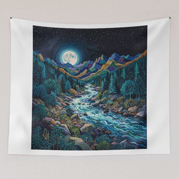 Artikelvorschau, Moonlight Over A Mountain Stream entworfen und verkauft von Home Decor Art.