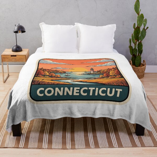 Item preview, Retro Connecticut Coastal Lighthouse Autumn Travel Badge designed and sold by Paper Drip.