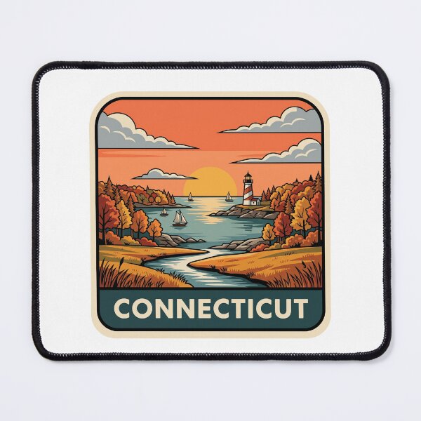 Item preview, Retro Connecticut Coastal Lighthouse Autumn Travel Badge designed and sold by Paper Drip.