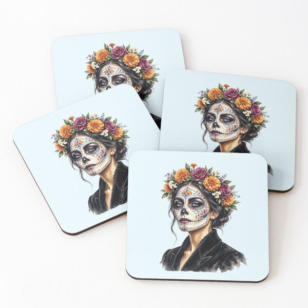 Item preview, Dia de los Muertos Sugar Skull Watercolor Woman with Floral Crown designed and sold by SweetLilith.
