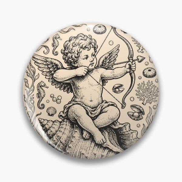 Item preview, Cupid Shells Vintage Linocut Nautical Marine Aesthetic designed and sold by Y-Vibes.