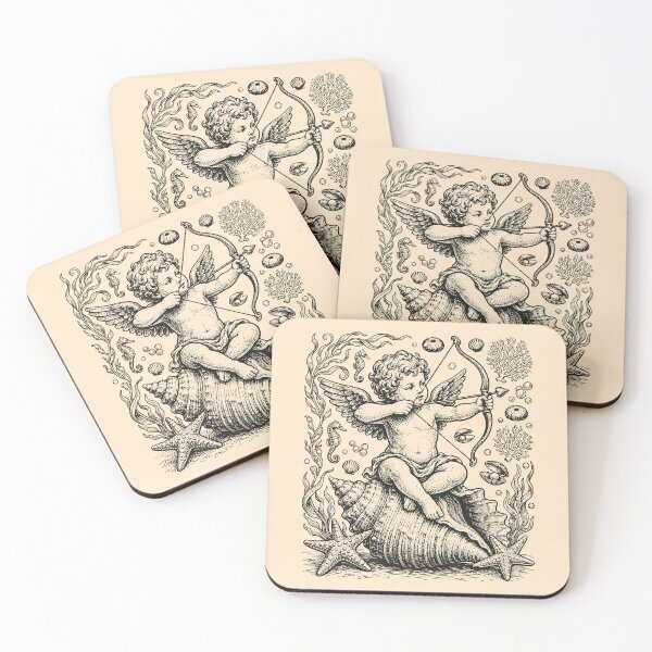 Item preview, Cupid Shells Vintage Linocut Nautical Marine Aesthetic designed and sold by Y-Vibes.