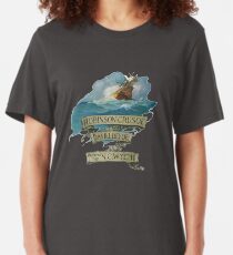 Robinson Crusoe Daniel Defoe Illustration Slim Fit T-Shirt
