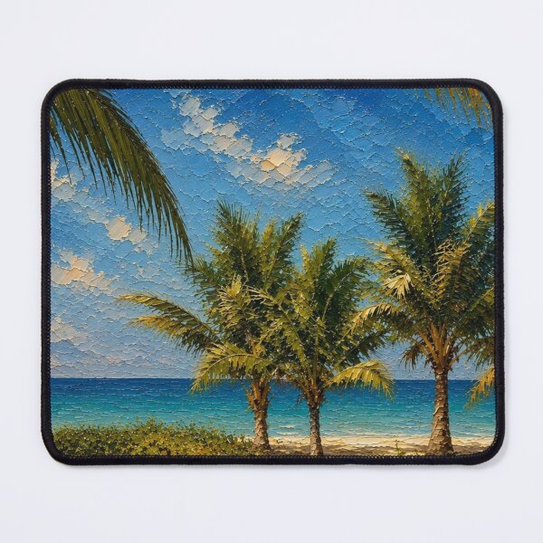 Item preview, Coconut Tree Seascape, Tropical Beach Sunset Oil Painting designed and sold by BlossoraStudio.