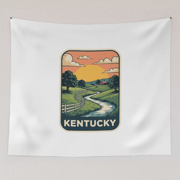 Item preview, Vintage Kentucky Bluegrass Country Farm Sunset Travel Graphic designed and sold by Paper Drip.