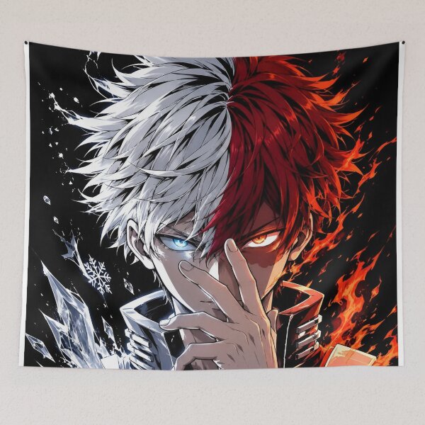 Item preview, Dual Element Ice Fire Warrior – Half Ice Half Flame Anime-Inspired Artwork designed and sold by Dyan4.
