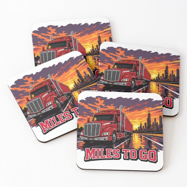 Item preview, Miles To Go - Red Semi Truck Sunset City Skyline Art designed and sold by NomadForge.