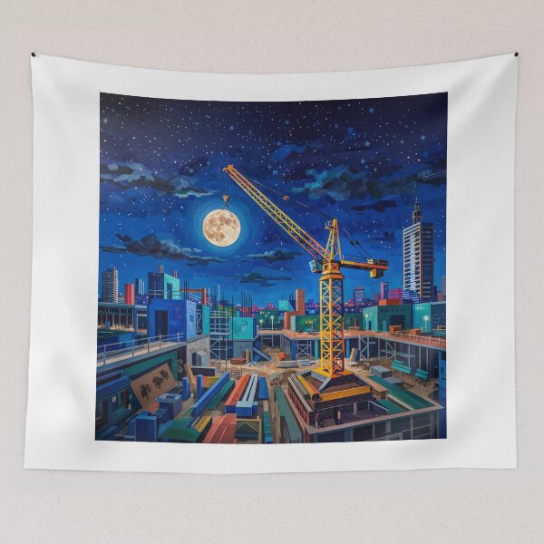 Item preview, Construction Crane Holding A Full Moon Pop Art designed and sold by Home Decor Art.