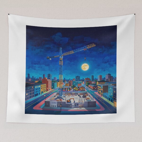 Item preview, Construction Crane Holding A Full Moon Pop Art designed and sold by Home Decor Art.
