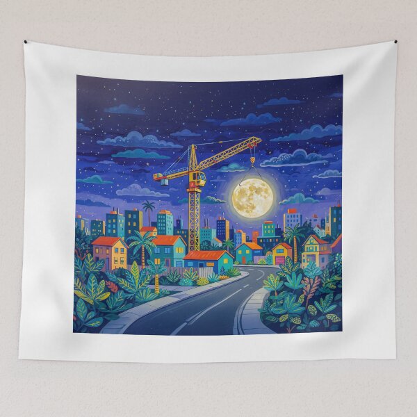Item preview, Construction Crane Holding A Full Moon Pop Art designed and sold by Home Decor Art.