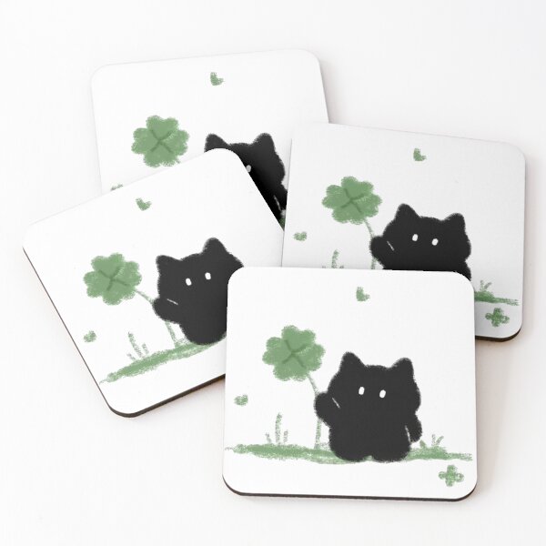 Item preview, Lucky Black Cat with Four Leaf Clover designed and sold by HimikoDesk.