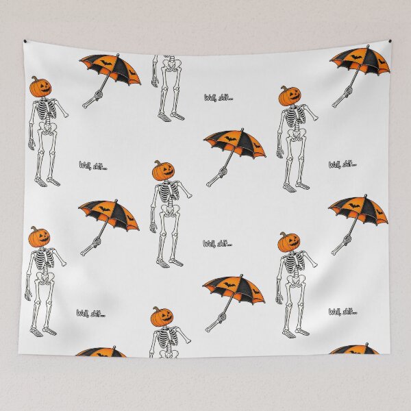 Item preview, Pumpkin Skeleton with Bat Umbrella Humor designed and sold by phoebelevine.