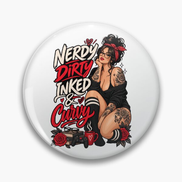 Item preview, Nerdy Dirty Inked And Curvy Gothic Vintage Badge Tattoo Curvy Girl designed and sold by ZIGLWORKS.
