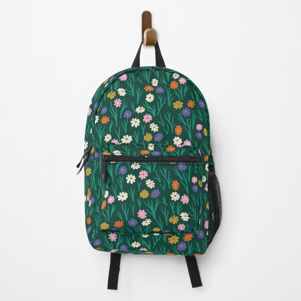Item preview, Cosmos Flowers in Rainbow Hues on Dark Green designed and sold by Ema Tudose.
