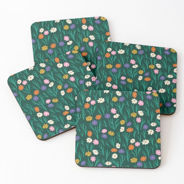 Item preview, Cosmos Flowers in Rainbow Hues on Dark Green designed and sold by Ema Tudose.