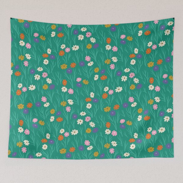Item preview, Cosmos Flowers in Rainbow Hues on Jade designed and sold by Ema Tudose.