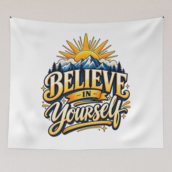 Item preview, Believe In Yourself Mountain Sunrise Motivational Typography designed and sold by adlkh.