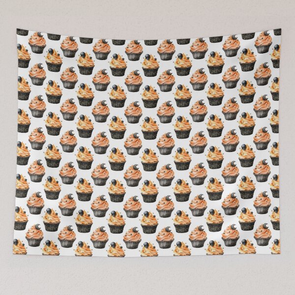 Item preview, Elegant Halloween Skull Cupcake Seamless Pattern Festive Gothic Style designed and sold by EL-Lebedenko.