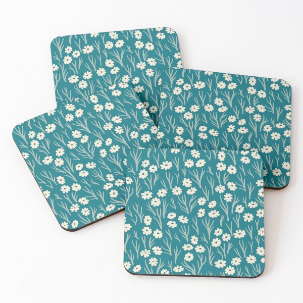 Item preview, Cosmos Flowers in Cream on Teal Blue designed and sold by Ema Tudose.