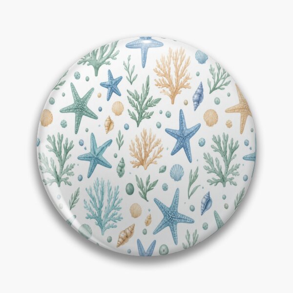 Item preview, Coastal Starfish Coral and Seaweed Pattern on White designed and sold by Creativveworrld03.