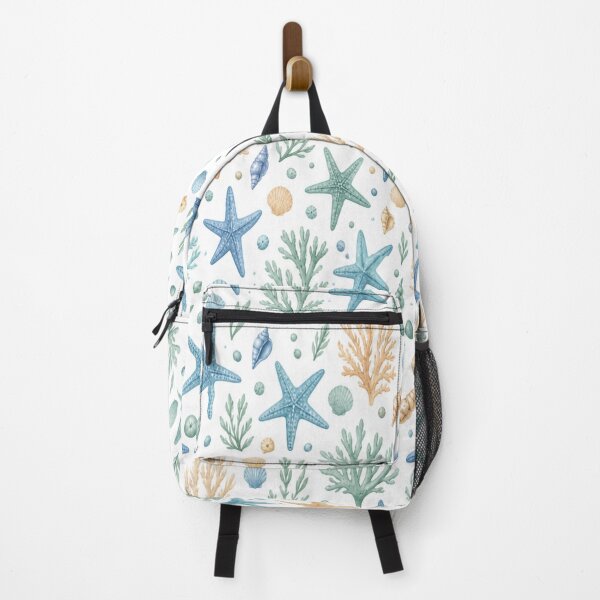 Item preview, Coastal Starfish Coral and Seaweed Pattern on White designed and sold by Creativveworrld03.