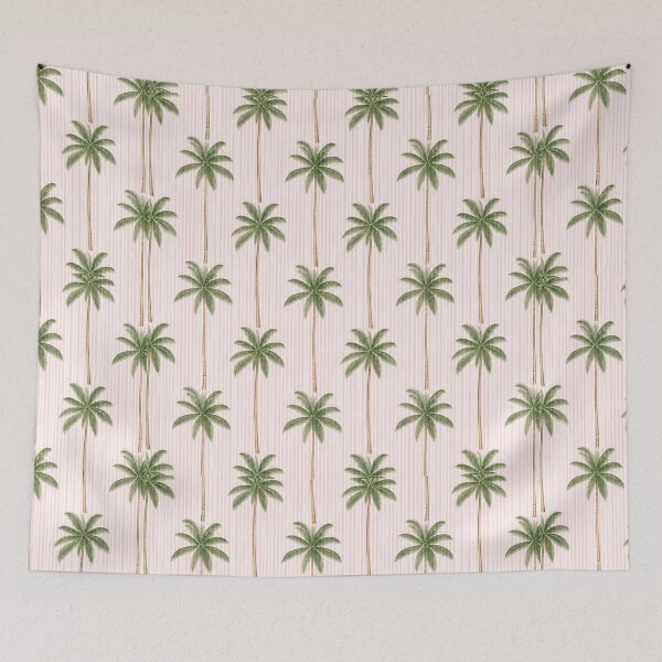 Item preview, Green Palm Trees on Pink Pinstripe Pattern designed and sold by Creativveworrld03.