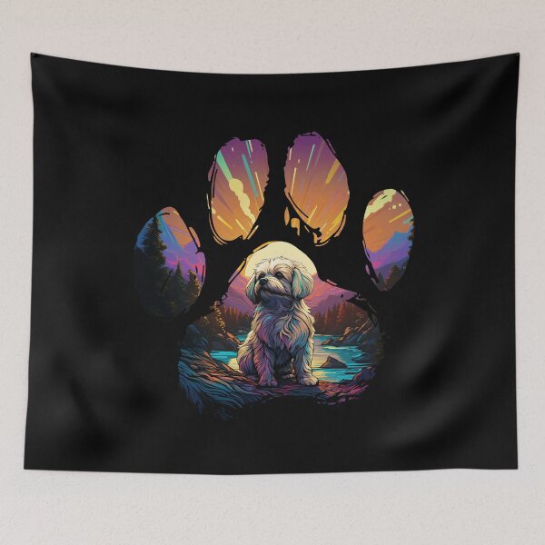 Item preview, Funny Maltese Paw Synthwave Mountain Tree Mom Dad Kids designed and sold by rafaeltto.