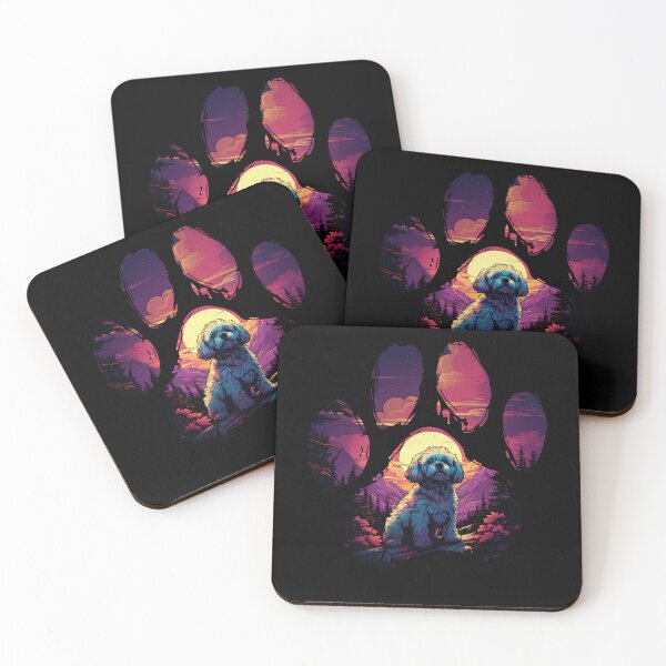 Item preview, Funny Maltipoo Paw Synthwave Mountain Tree Mom Dad Kids designed and sold by rafaeltto.