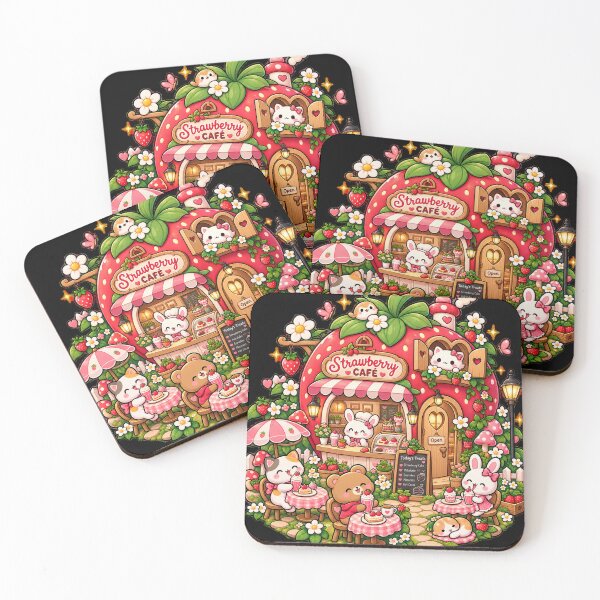 Item preview, Strawberry Café Kawaii – Cute Animal Café Cottagecore designed and sold by Nexyra_Labs Art Studios.