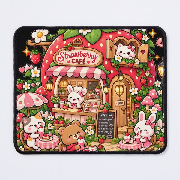 Item preview, Strawberry Café Kawaii – Cute Animal Café Cottagecore designed and sold by Nexyra_Labs Art Studios.