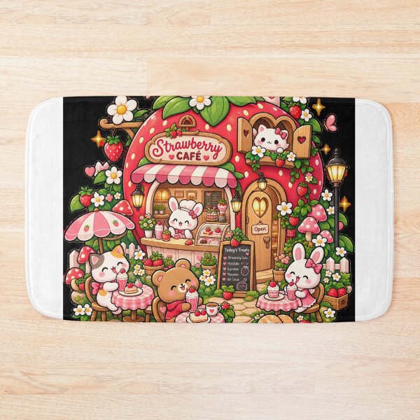 Item preview, Strawberry Café Kawaii – Cute Animal Café Cottagecore designed and sold by Nexyra_Labs Art Studios.