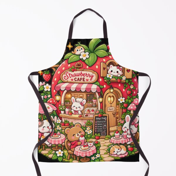 Item preview, Strawberry Café Kawaii – Cute Animal Café Cottagecore designed and sold by Nexyra_Labs Art Studios.