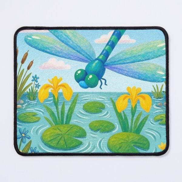 Item preview, Dragonfly Over Water Lilies Pond Illustration designed and sold by WithoutBorders4.