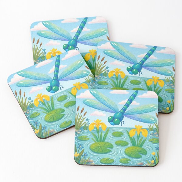 Item preview, Dragonfly Over Water Lilies Pond Illustration designed and sold by WithoutBorders4.