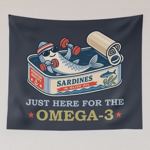 Item preview, Just Here for the Omega-3 – Funny Vintage Sardine Fitness Retro Fish  designed and sold by Skryp-art.