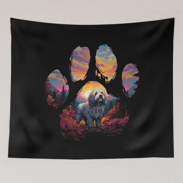 Item preview, Funny Old English Sheepdog Paw Synthwave Mountain Tree Mom Dad Kids designed and sold by rafaeltto.