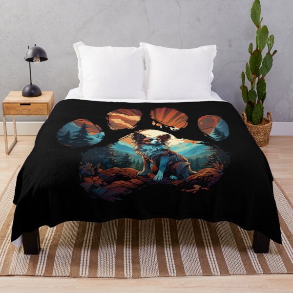Item preview, Funny Papillon Paw Synthwave Mountain Tree Mom Dad Kids designed and sold by rafaeltto.