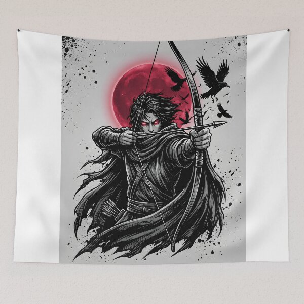 Item preview, Dark Archer Warrior Under Red Moon – Gothic Anime Style Archery Design designed and sold by StickerNestYou.