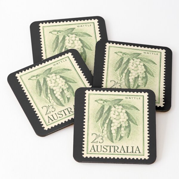 Item preview, Vintage Australian Wattle Postage Stamp Art designed and sold by WanderingLife.