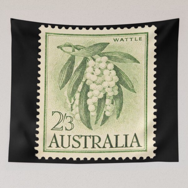 Item preview, Vintage Australian Wattle Postage Stamp Art designed and sold by WanderingLife.