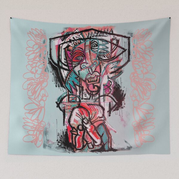 Item preview, Handmade Neo-Expressionist Portrait with Hand - Crimson Reflection designed and sold by supernikol.