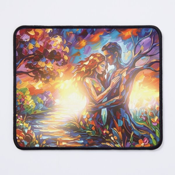 Item preview, Romantic Lovers in Enchanted Forest Canvas Wall Art | Surrealist Impasto Sunset Painting Print | Colorful Tree of Life Couple Poster | Expressionist Sunset Decor designed and sold by SergioMiklos.
