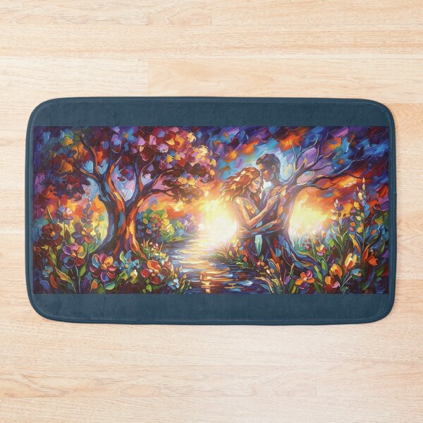 Item preview, Romantic Lovers in Enchanted Forest Canvas Wall Art | Surrealist Impasto Sunset Painting Print | Colorful Tree of Life Couple Poster | Expressionist Sunset Decor designed and sold by SergioMiklos.